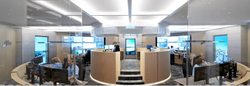 Control centre with workstations and monitors