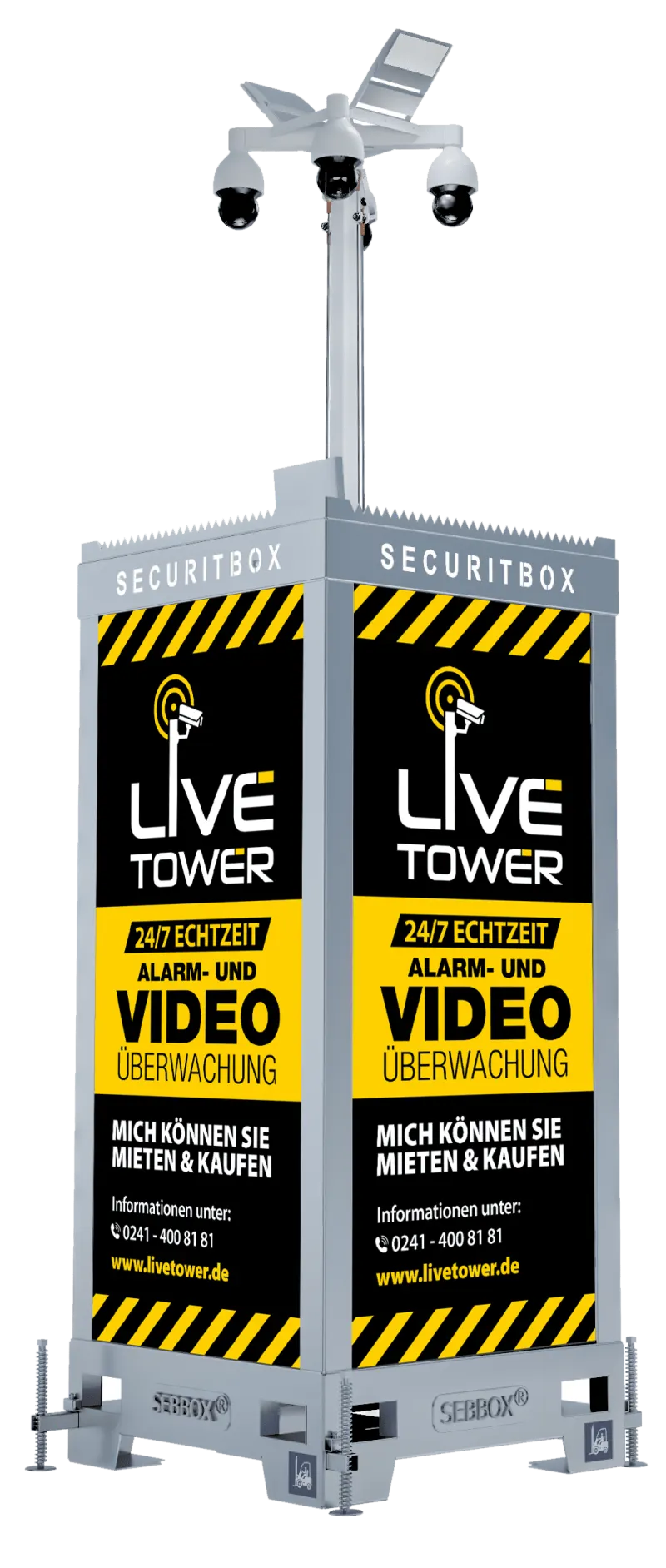 LiveTower Professionell Videoturm in Gelb-Schwarz mit vier Kameras